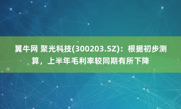 翼牛网 聚光科技(300203.SZ)：根据初步测算，上半年毛利率较同期有所下降